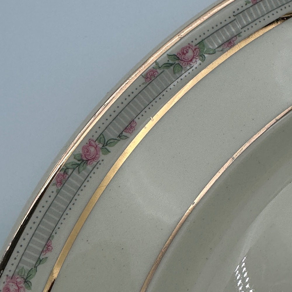 Taylor Smith Taylor Dinner Plates Set of 4 Pink Rose Gold Trim Ivory Vintage
